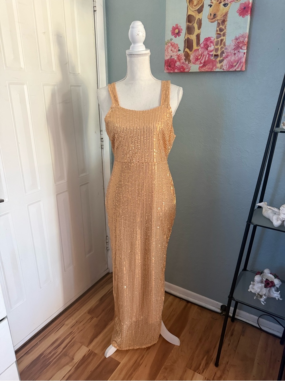 Sleeveless Gold Sequin Maxi Dress